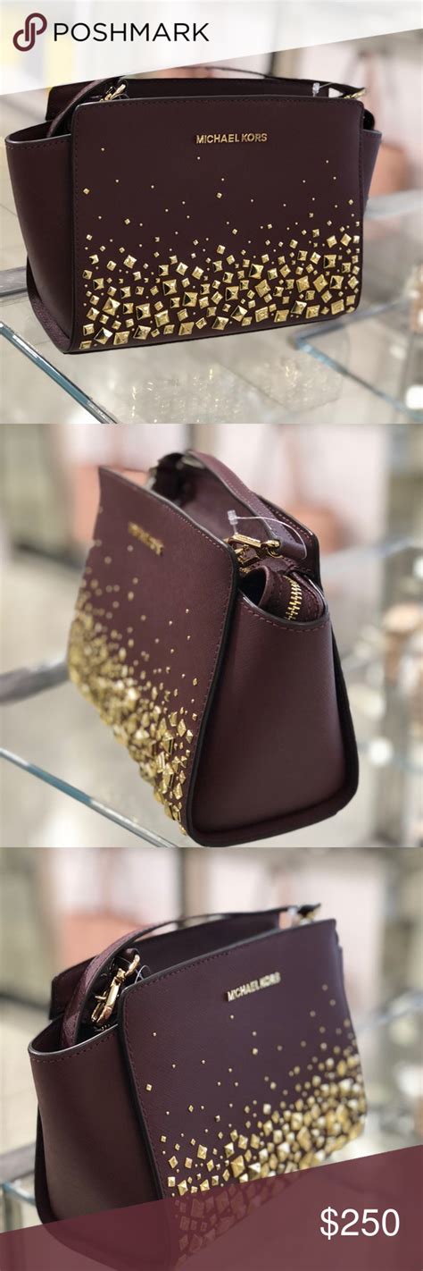 michael kors selma stud medium messenger burgundy|Michael Kors Selma Stud Medium Messenger .